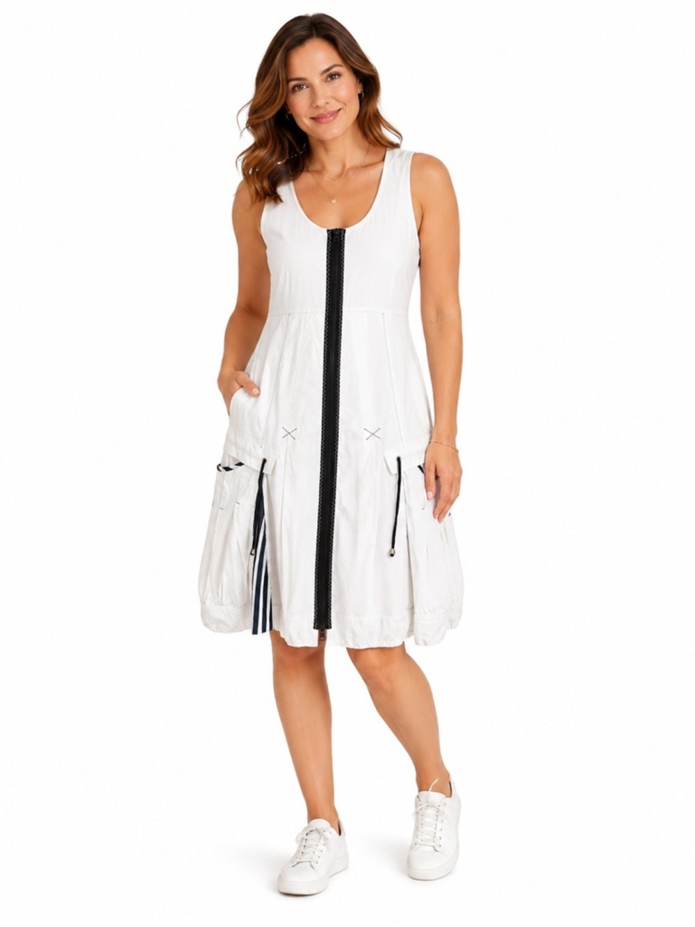 Jane & John Nautical Striped Dress Large Blue White Sleeveless Coastal Classic